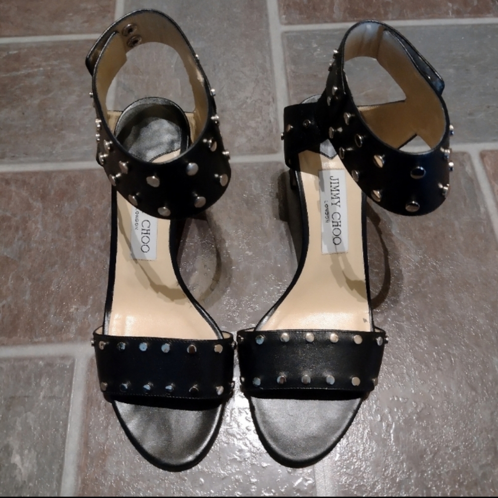 Jimmy choo black studed ankle strap sandal size 38